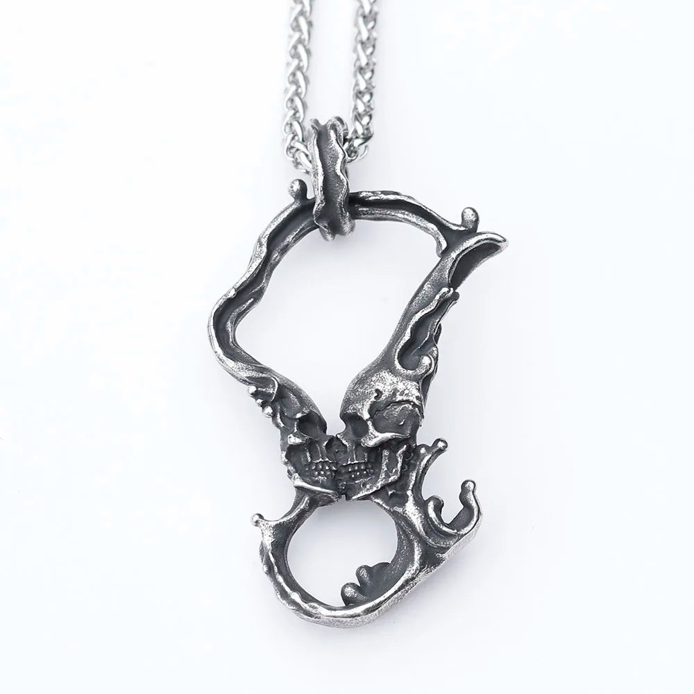 Skull Kissing Pendant Stainless Steel Necklace