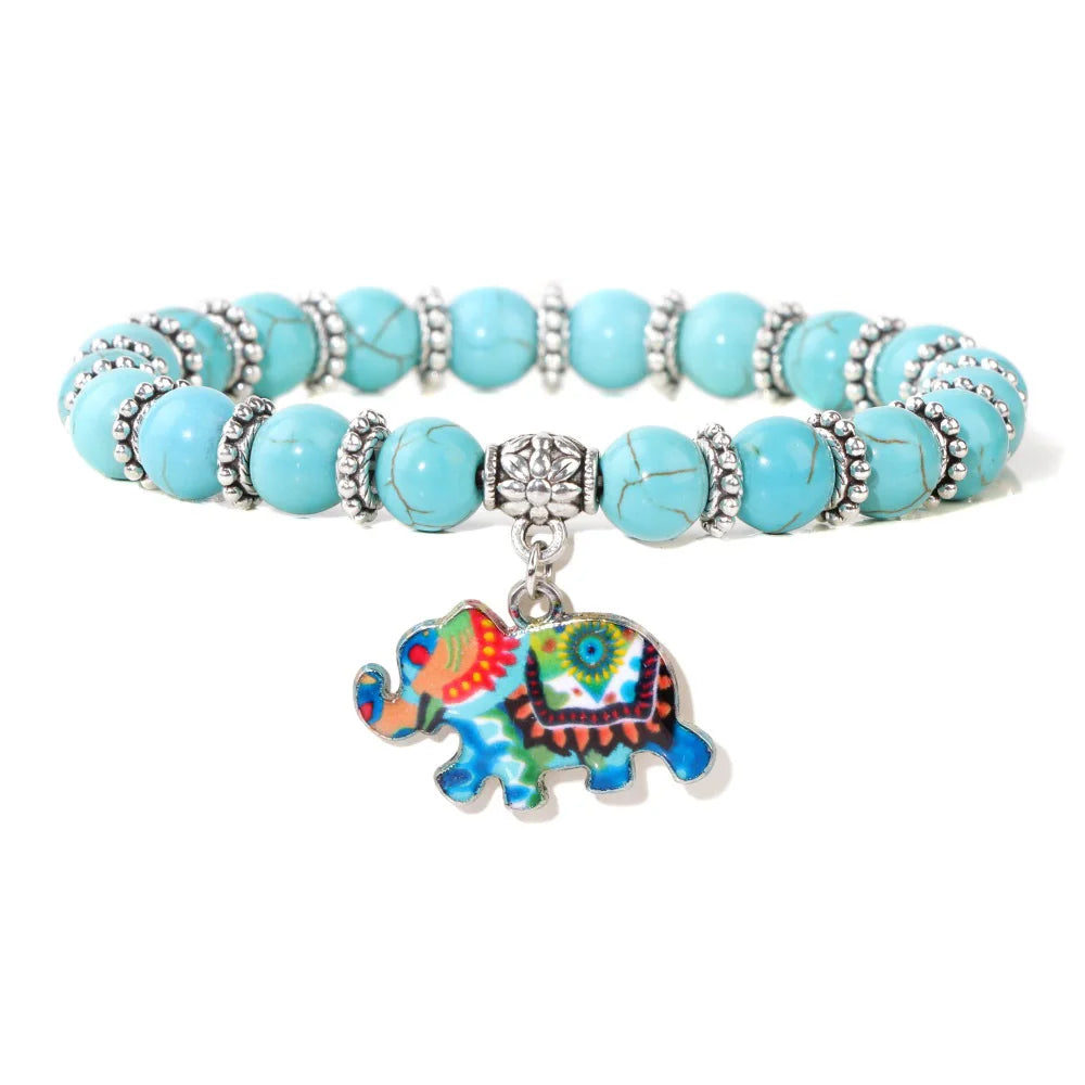 Elephant Pendant Bracelets Stone Turquoise Beaded