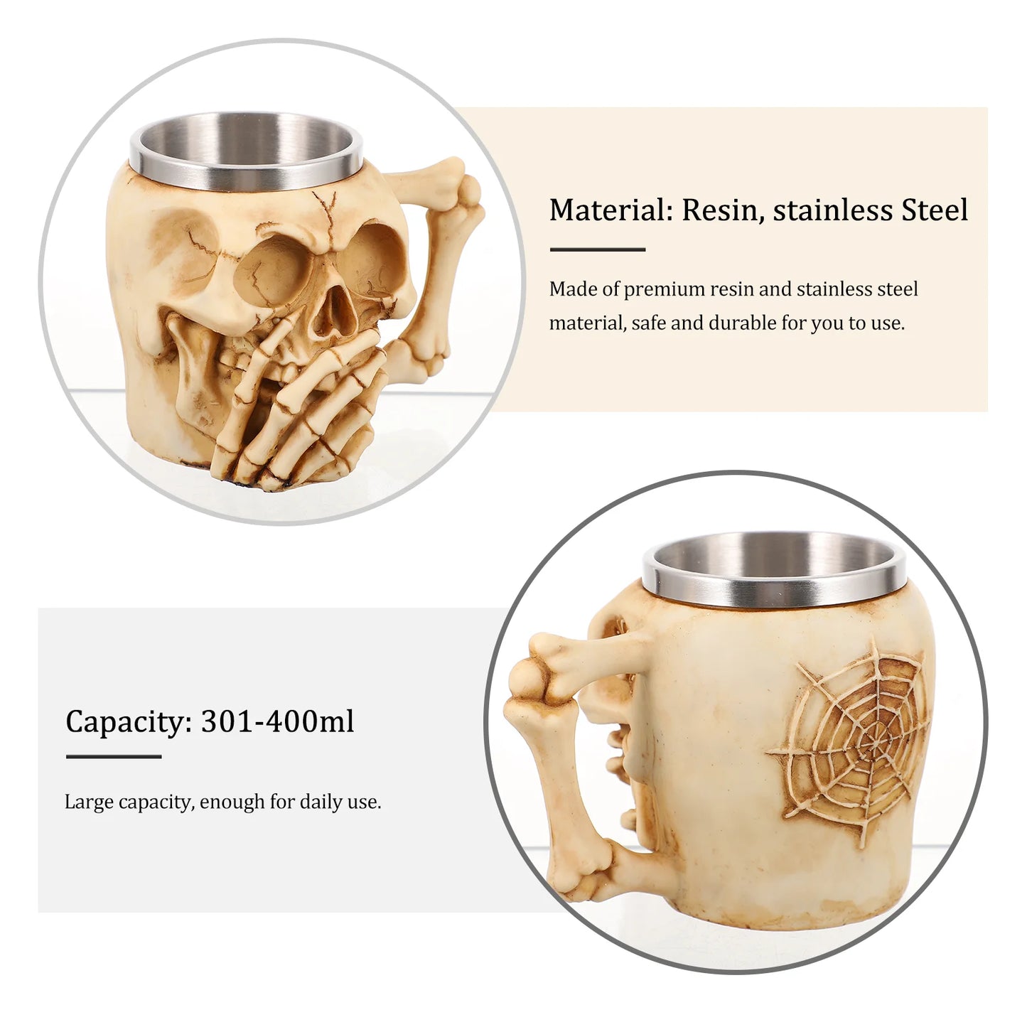 Skull Shape Cup With Handle Resin Stainless Steel Mug