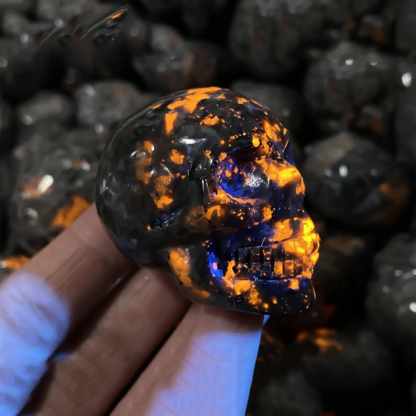 Skull Carved Statue Natural Hand Carved Flame Stone