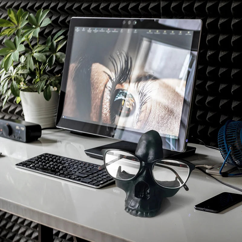 Skull Eyeglasses Statue Holder With Storage Tray