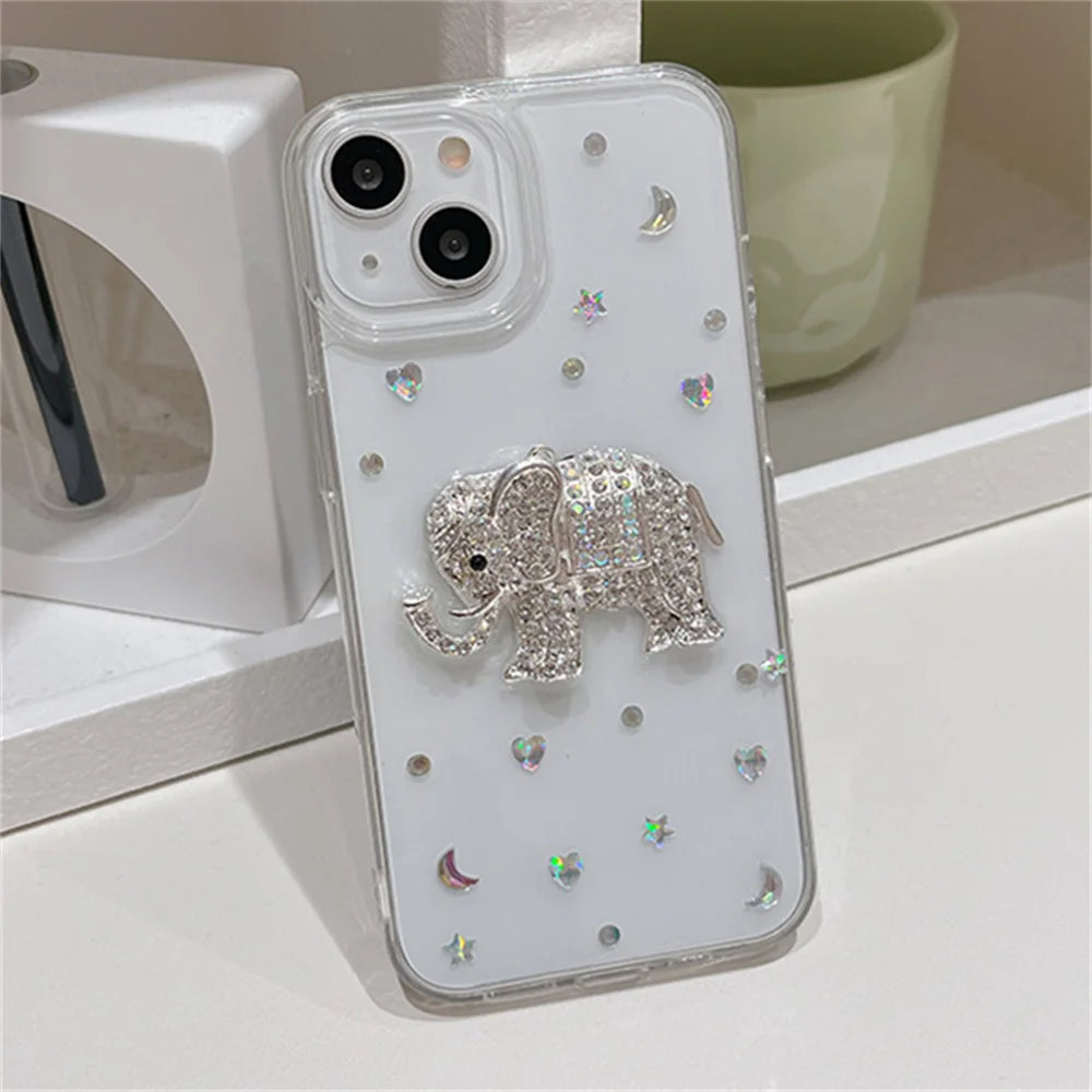 Elephant Diamond Glitter Clear Phone Case For iPhone Lens Protection