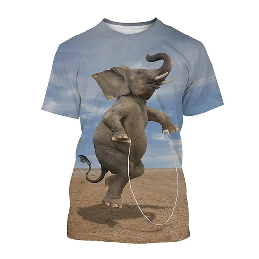 Elephant 3D Print T-Shirt Funny O-Neck Short Sleeve Oversized