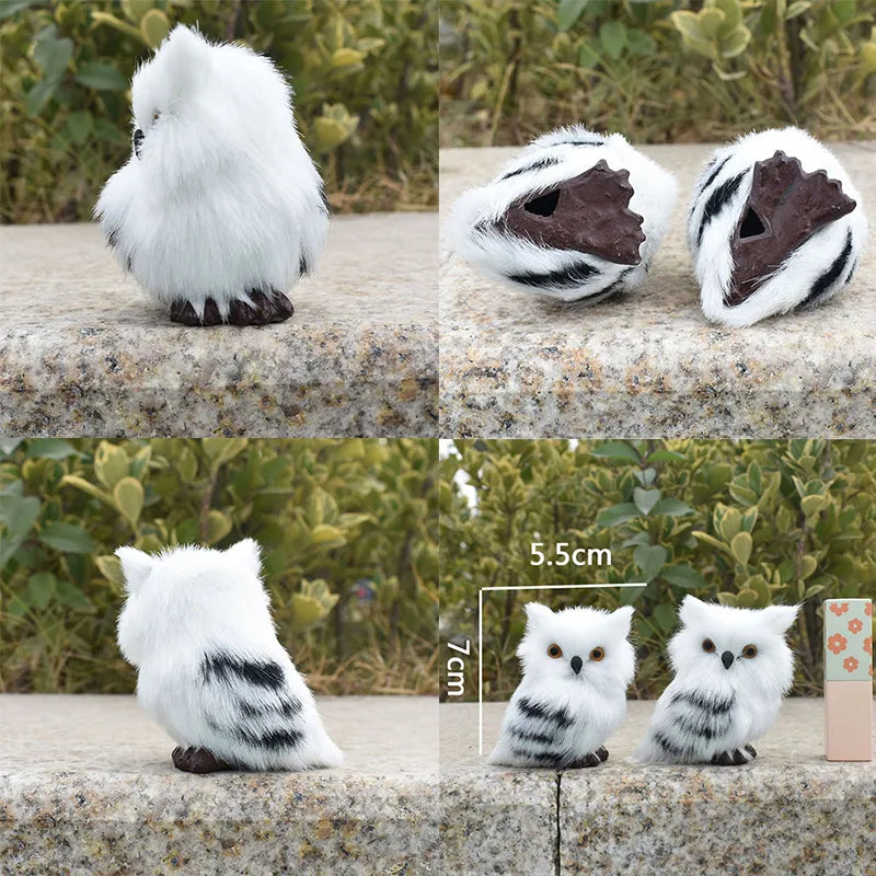 Owl Furry White Black Plastic