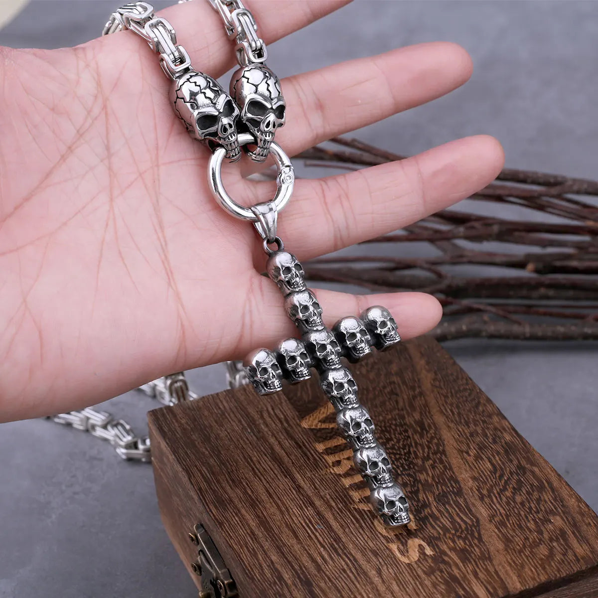 Skull Pendant Stainless Steel Cross Necklace
