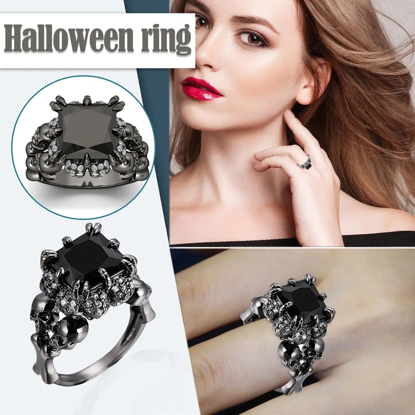 Skull Rings Black Zircon