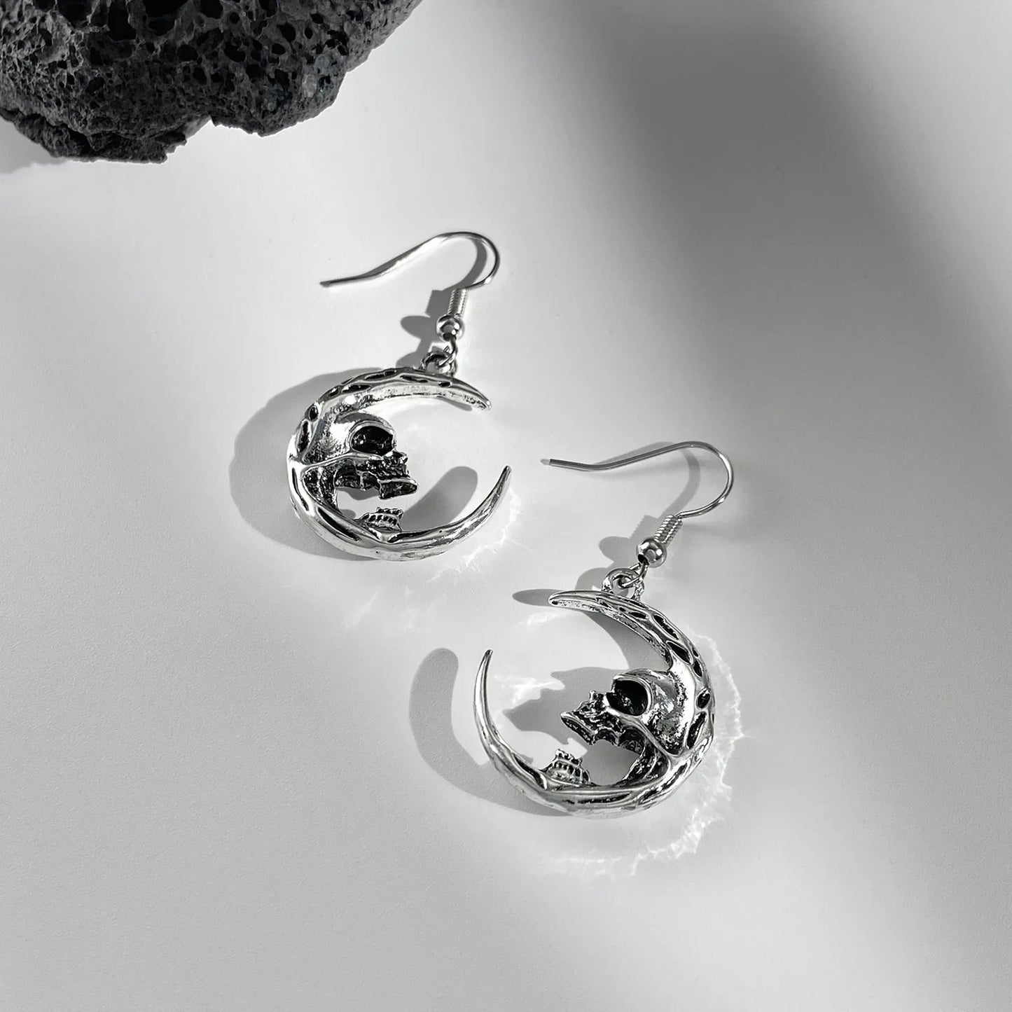 Skull Dangle Earrings Vintage Moon