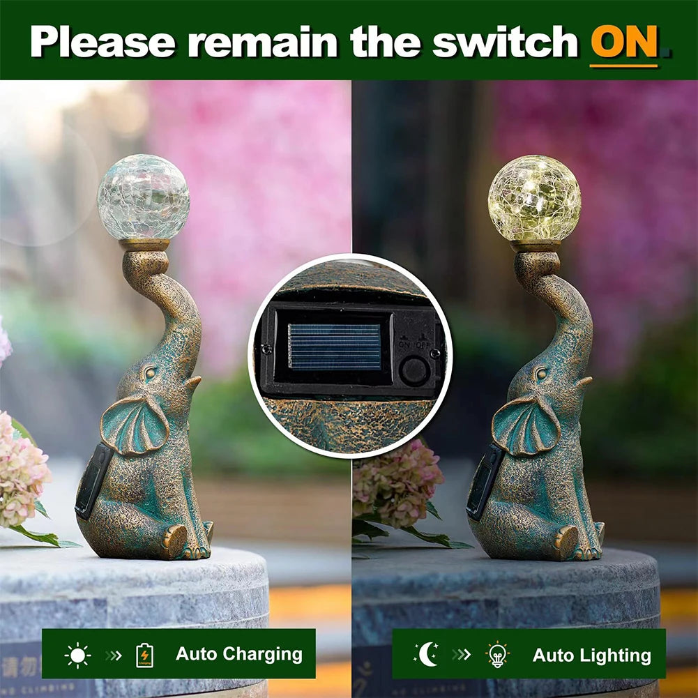 Elephant Cute Solar Figurine With LED Light Solar Garden Statue