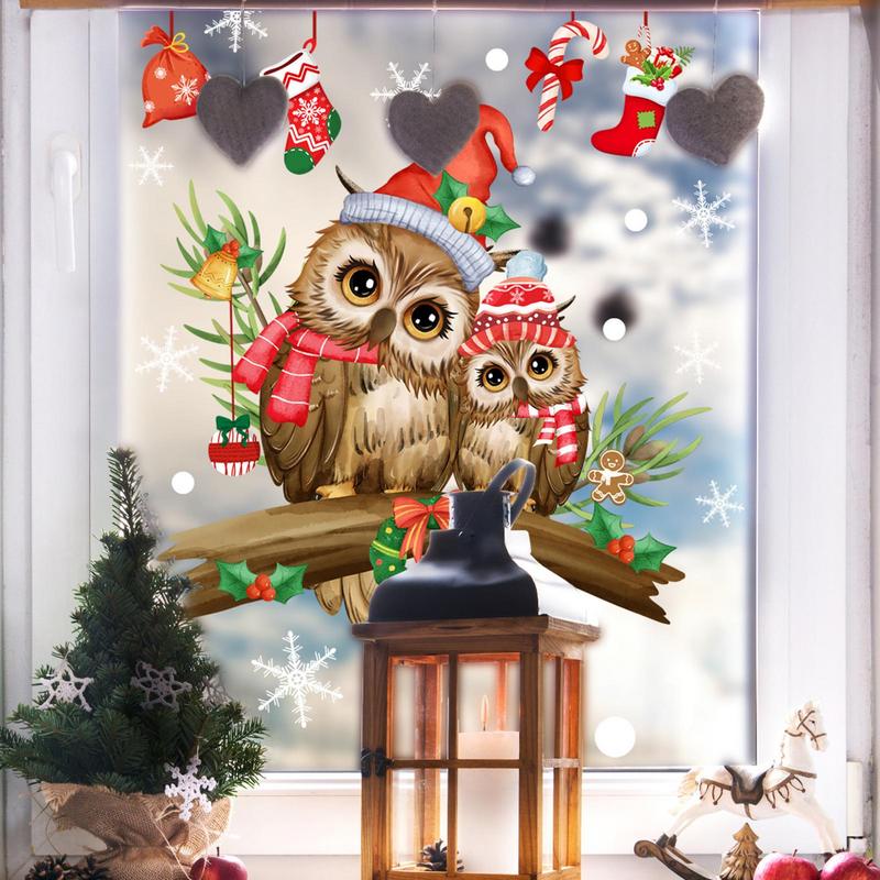 Christmas Owl Window Stickers Self Adhesive