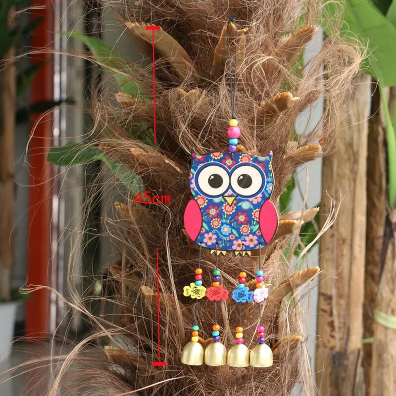 Owl Painted Wooden Wind Chime