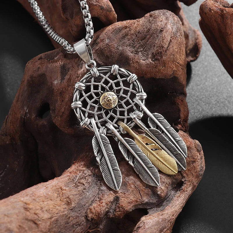 Native Dream Catcher Necklace Tassel Feather