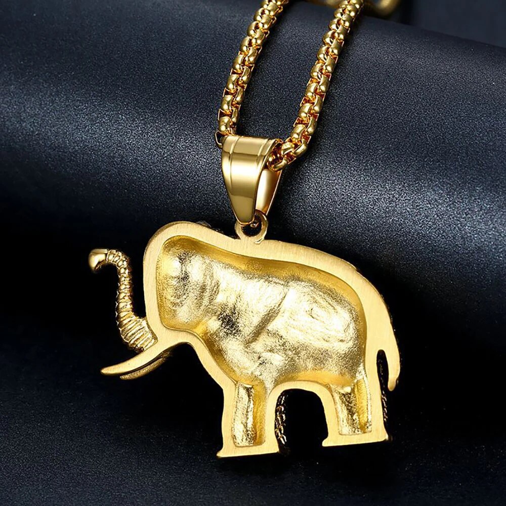 Elephant Pendant Necklace Gold Color Stainless Steel