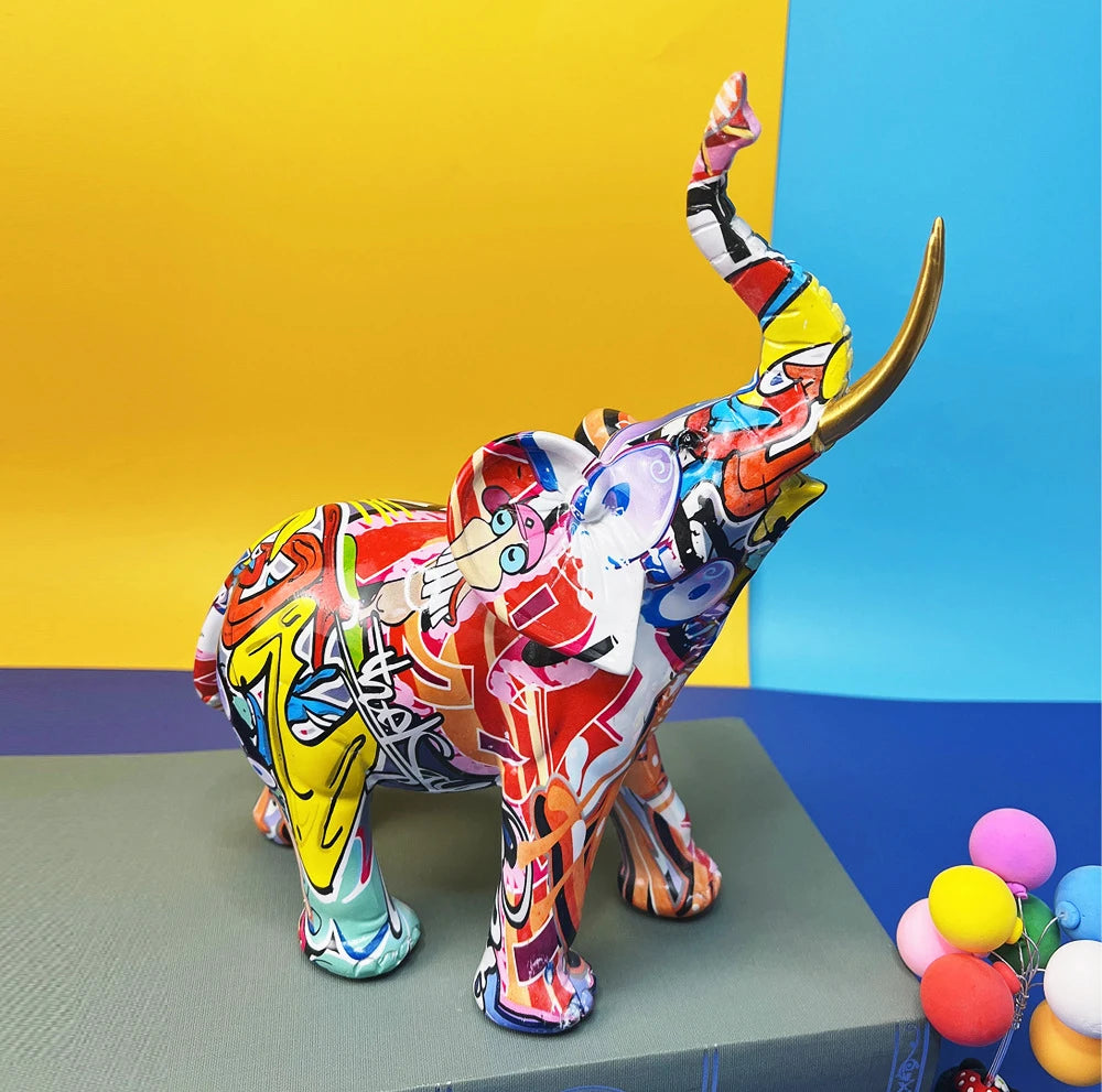 Elephant Colorful Art Sculpture Figurine Resin Statue