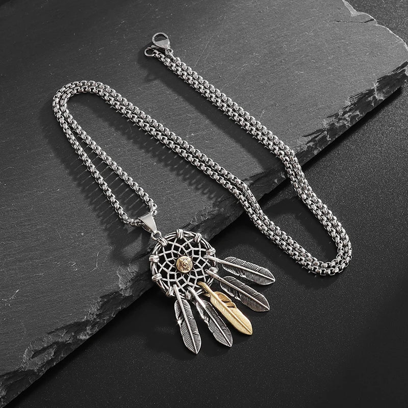 Native Dream Catcher Necklace Tassel Feather