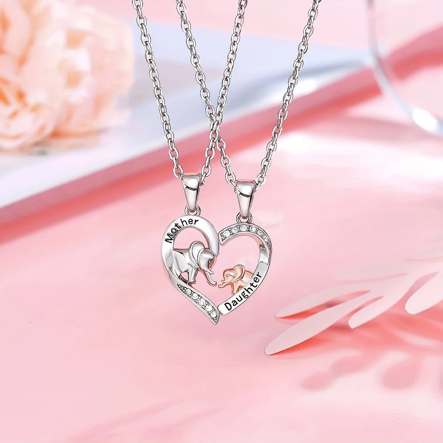 2pcs Mom and Daughter Elephant Necklace for Mom and Daughter Mother's Day