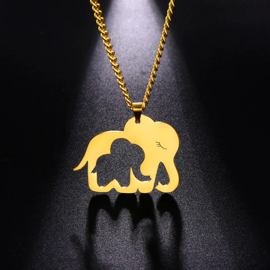 Elephant Family Pendant Stainless Steel Necklace Gold Color