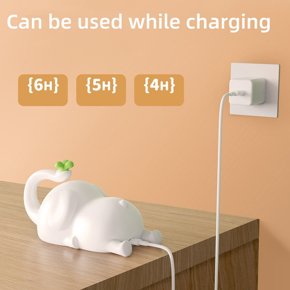 Cute Elephant Night Light Silicone Touch Dimmable Timing USB Rechargeable