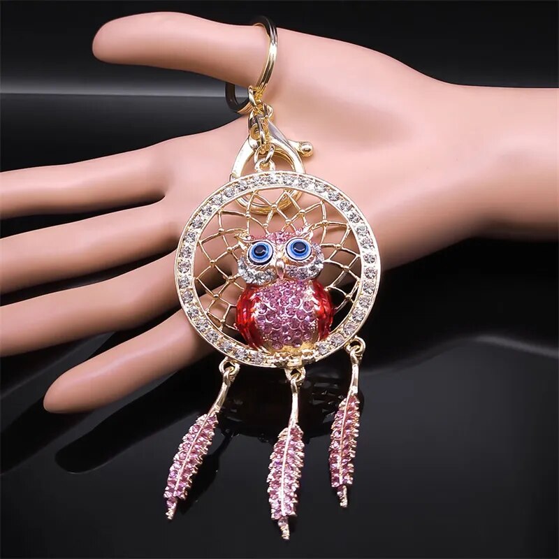Owl Dreamcatcher Keychain Crystal Alloy