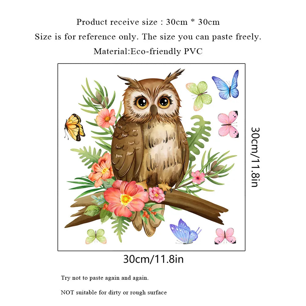 Owl Flower Branch Wall Stickers