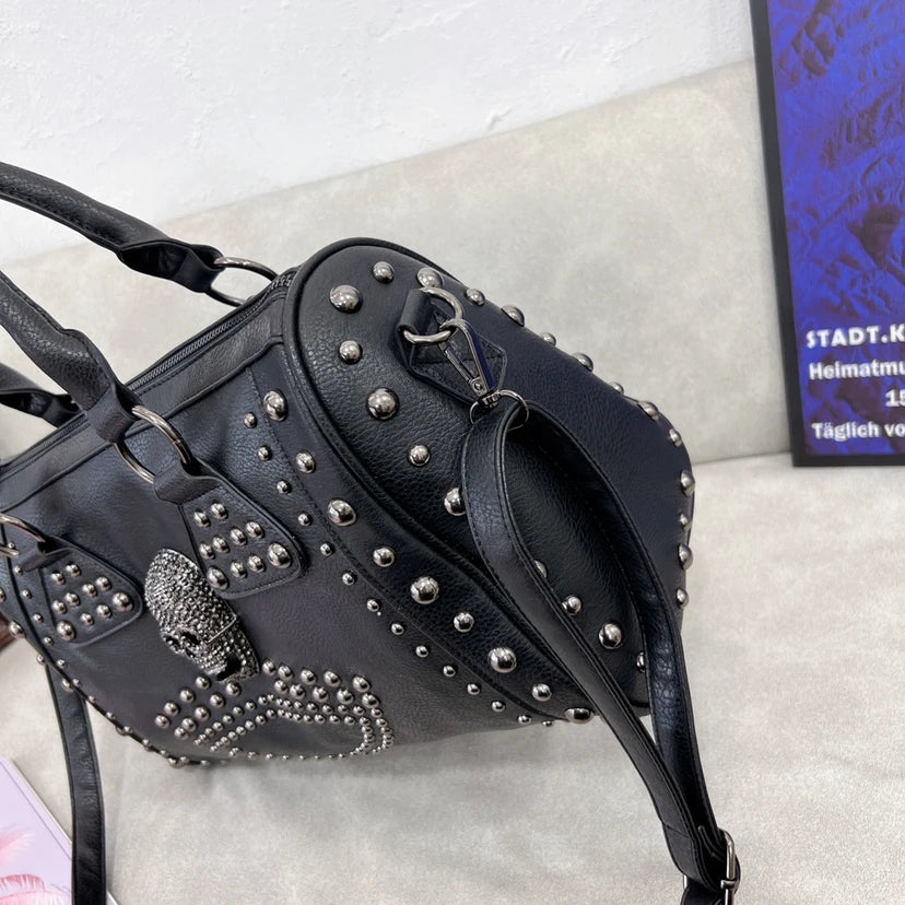 Skull Studded Black Handbags Gothic Rivet