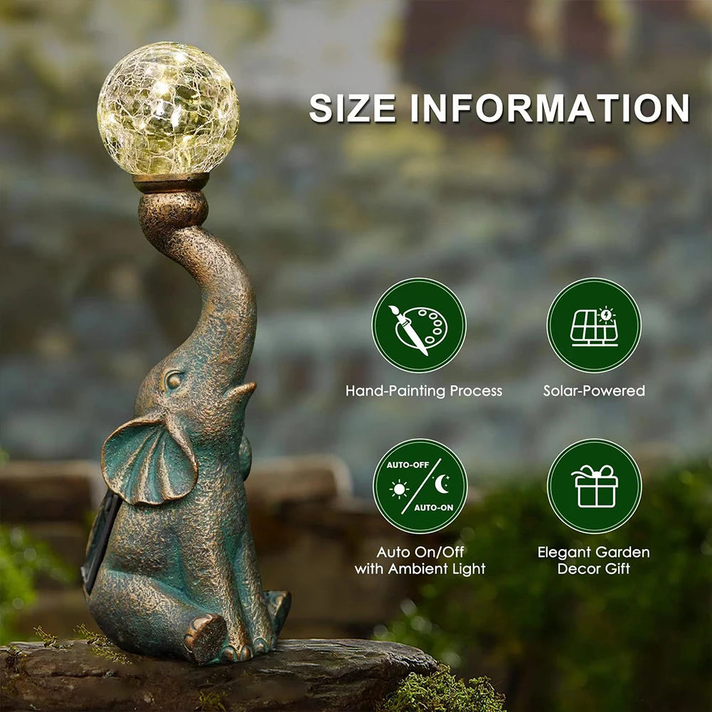Elephant Cute Solar Figurine With LED Light Solar Garden Statue