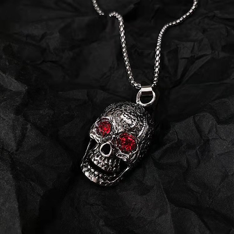 Ruby Eyes Skull Pendant Necklace