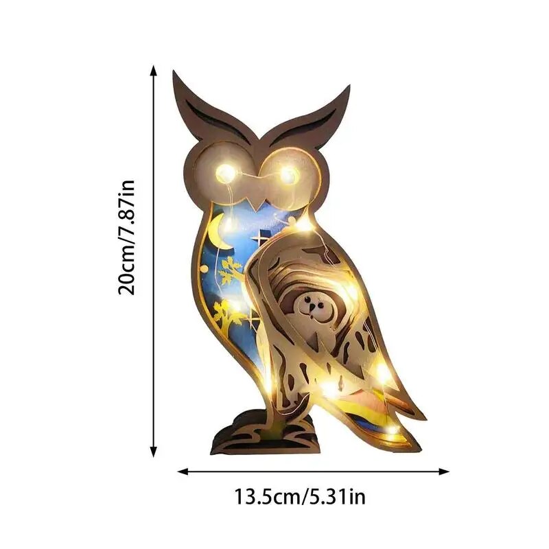 Owl Wooden Crafts  Multilayer With Light