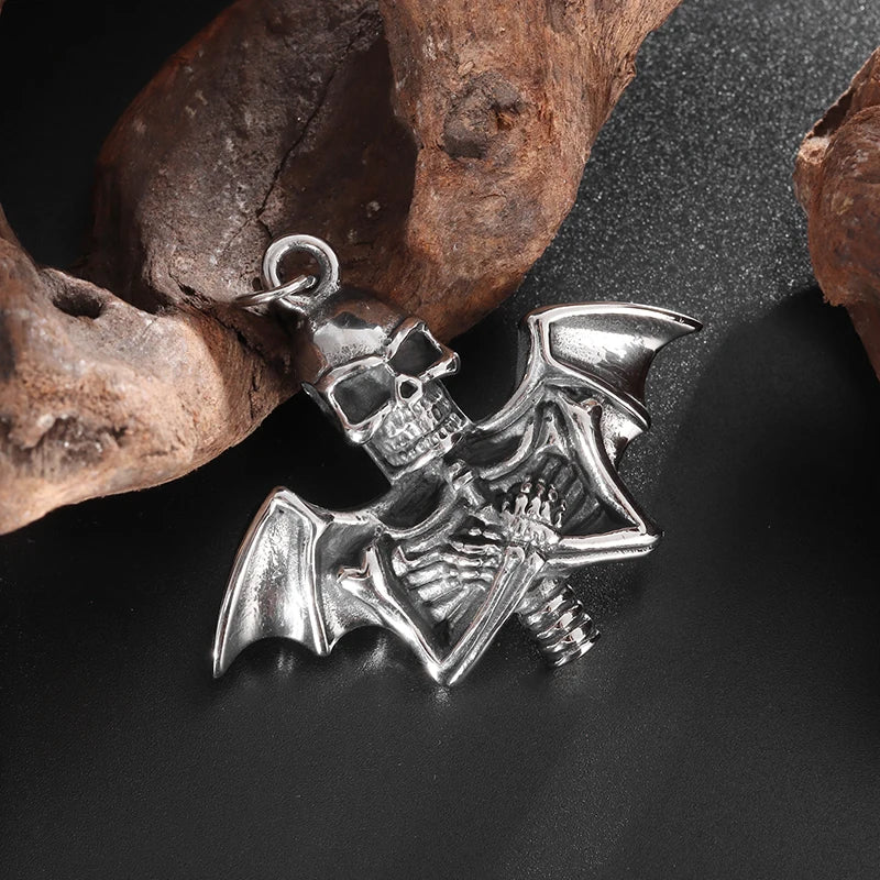 Skull Gothic Bat  Wings Pendant Necklace