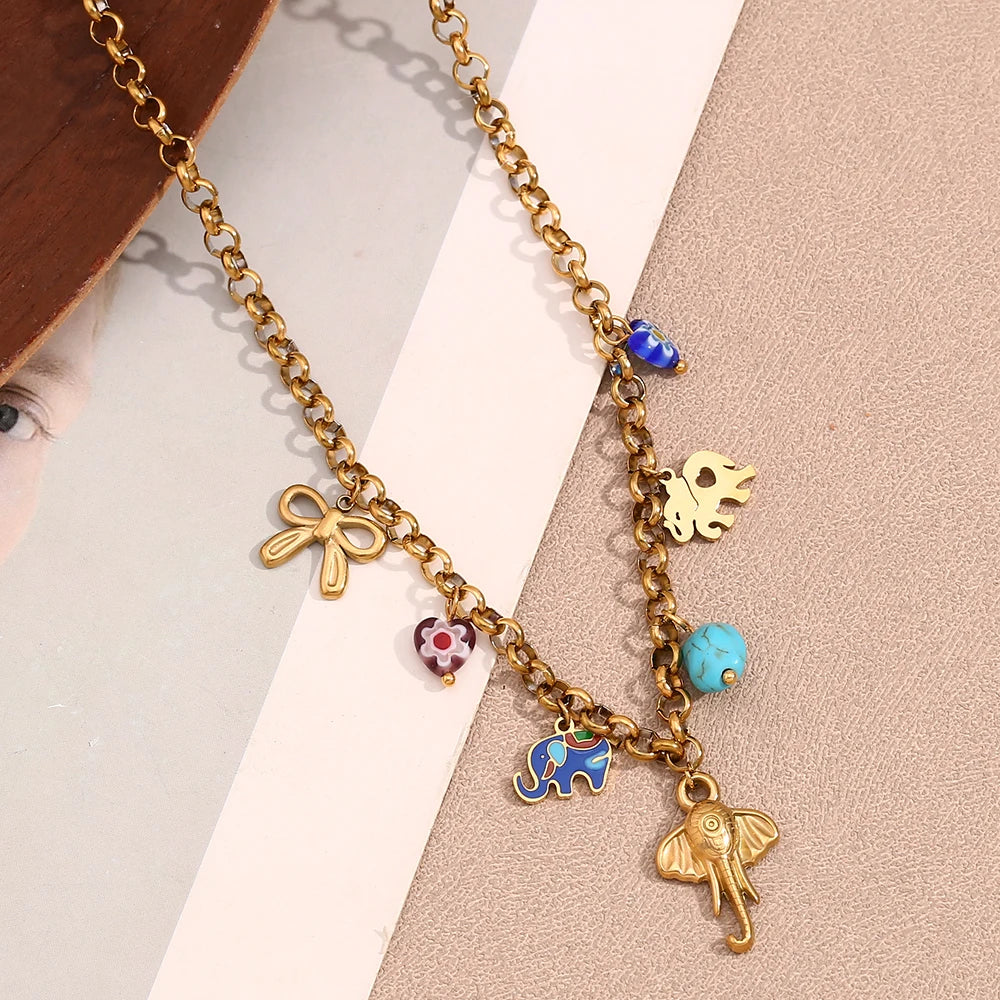 Elephant Gold Color Pendant Necklace