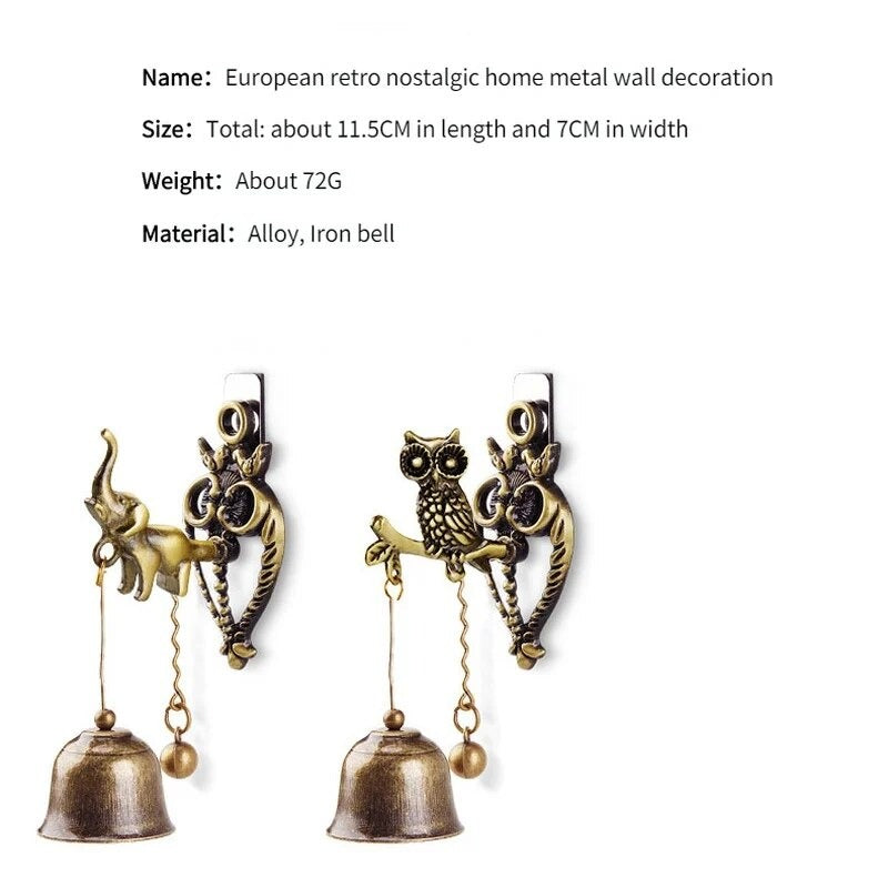 Elephant & Owl Vintage Metal Bell Door
