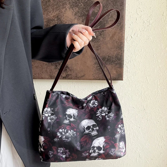 Skull Printed Tote Bags Versatile Shoulder Bags