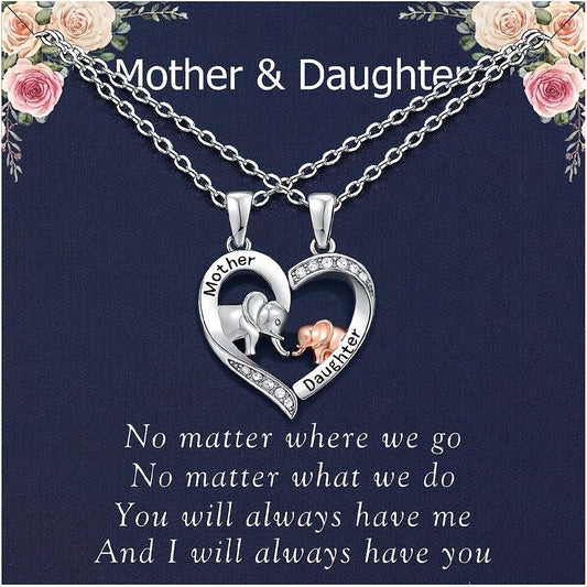 2pcs Mom and Daughter Elephant Necklace for Mom and Daughter Mother's Day