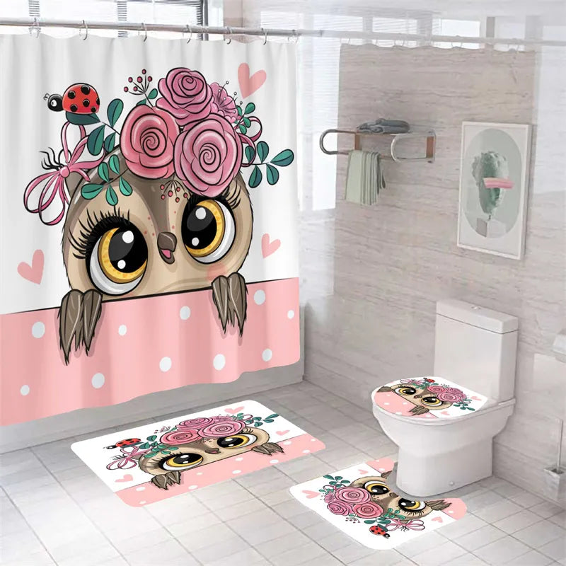 Owl Bathroom Curtains Print Waterproof