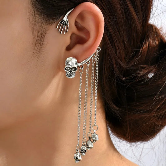 Skull Ear Hanging Style Avant-garde Long Tassel Earring