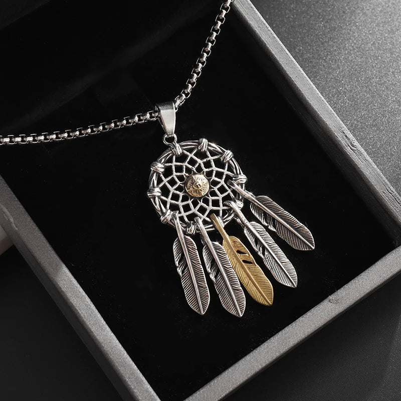Native Dream Catcher Necklace Tassel Feather