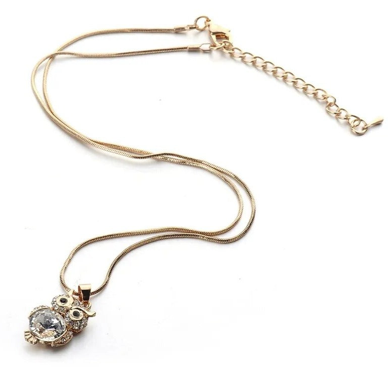 Owl Pendant Chain Crystal Necklace