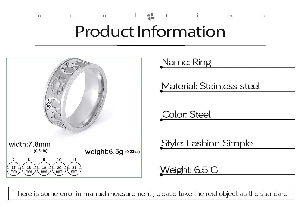 Elephant Sun Rings Stainless Steel