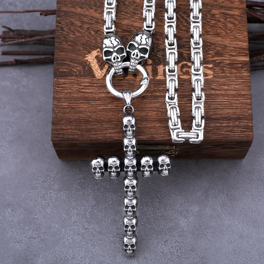 Skull Pendant Stainless Steel Cross  Necklace