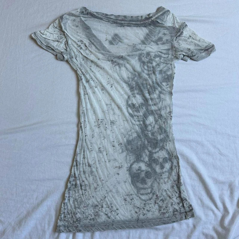 Skull Print T-shirt Slim Fit Tees V-Neck