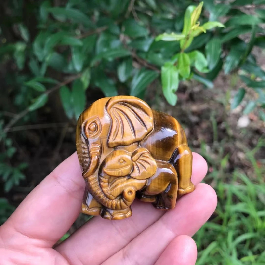 Elephant Shape Natural Tiger Eye Stone Crystal Statue