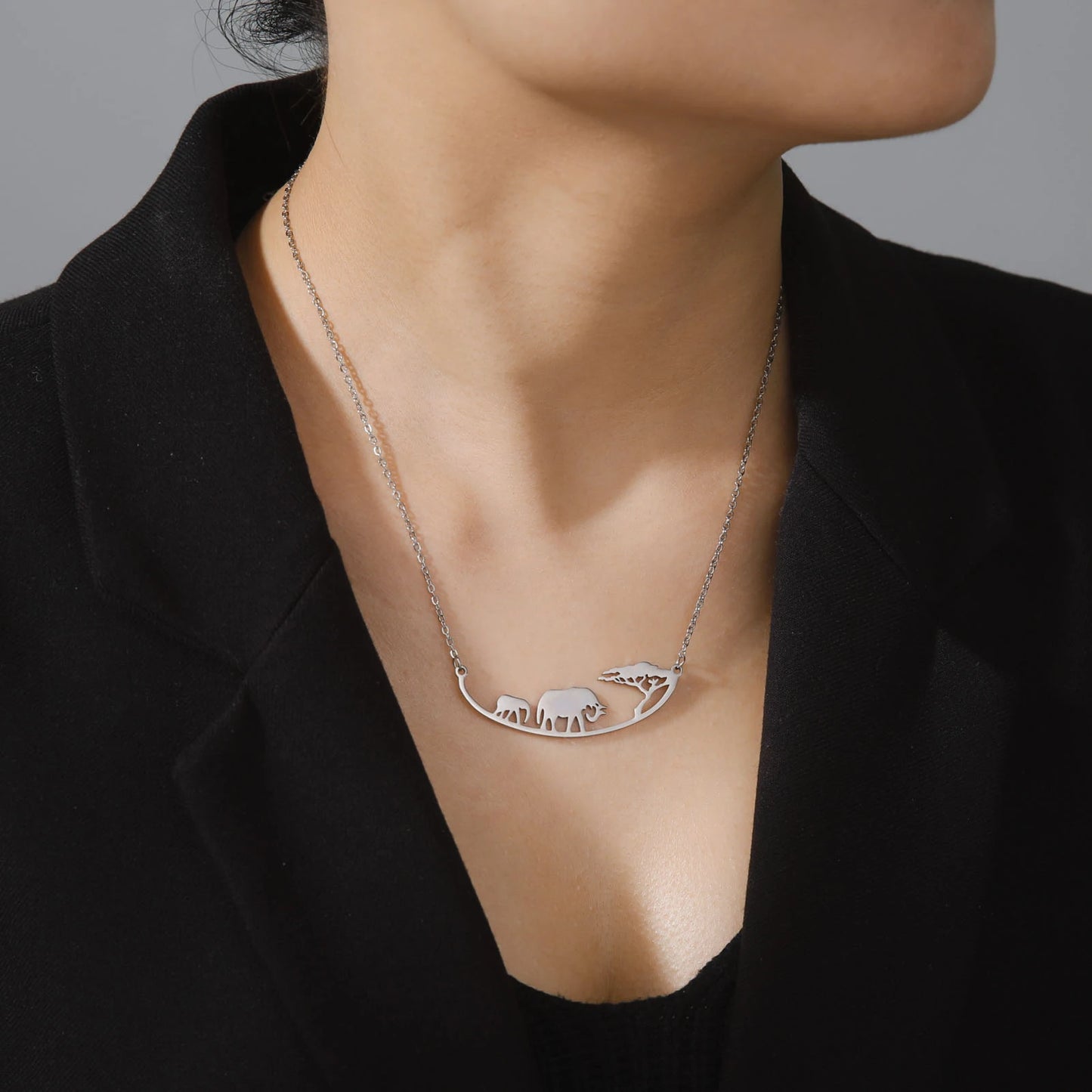 Elephant Necklace Mother Kid Stainless Steel