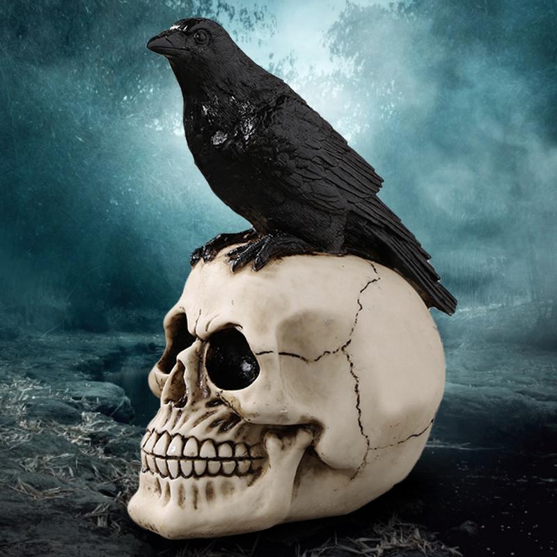 Raven Bird On Skull Home Decor Gothic Statue Halloween Decoration