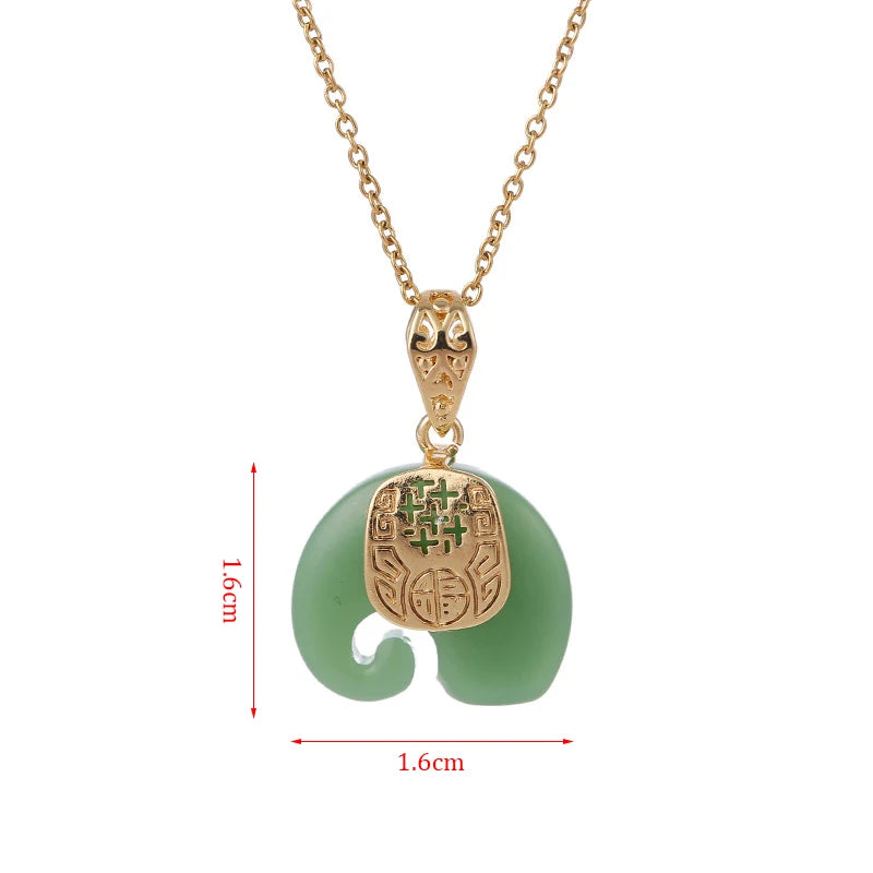Elephant Pendant 18K Gold Plated Natural Stone Chain Necklace
