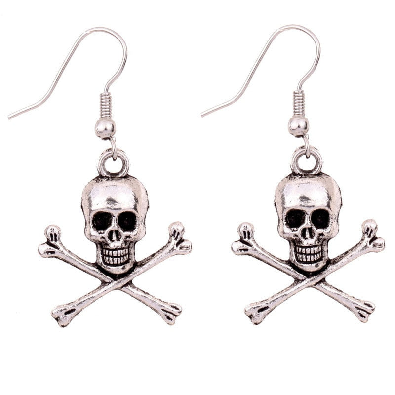Silver Plated Skull Pirate Earrings
