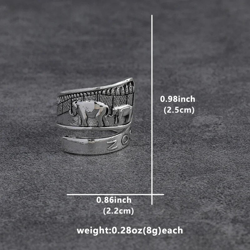 Elephant Silver Color Carving Ring