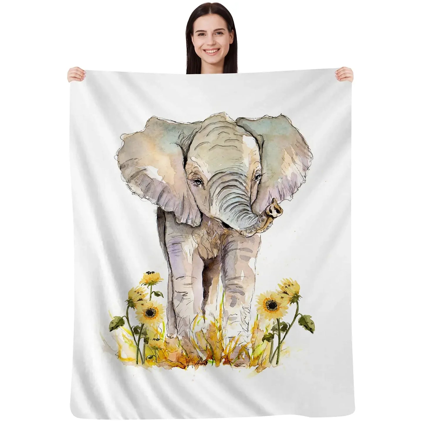 Elephant Blanket Cute Animals Print Throw Blanket