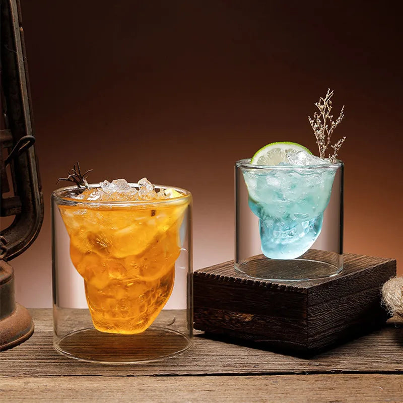 Skull Transparent Mug Glasses Crystal Cups Double Wall