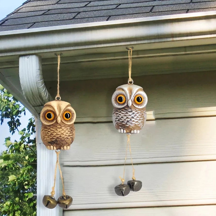 Owl Statue Hanging Metal Bells Chime