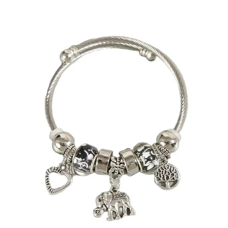 Elephant Pendant Charm Bracelet Silver Color