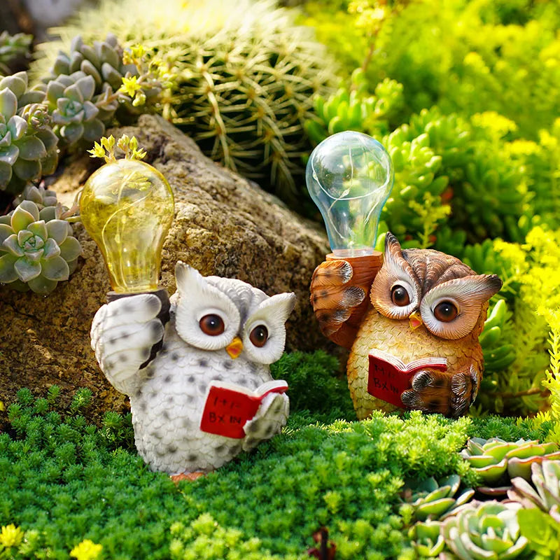 Owl Resin Cute  Statues Solar Light